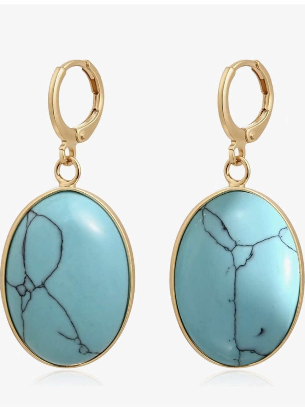 Gold Turquoise Oval Drop Earrings